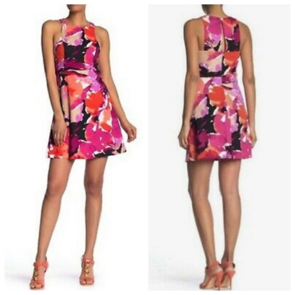Trina Turk | Robles Watercolor Print Halter-Style A-Line Dress Peephole Back 2